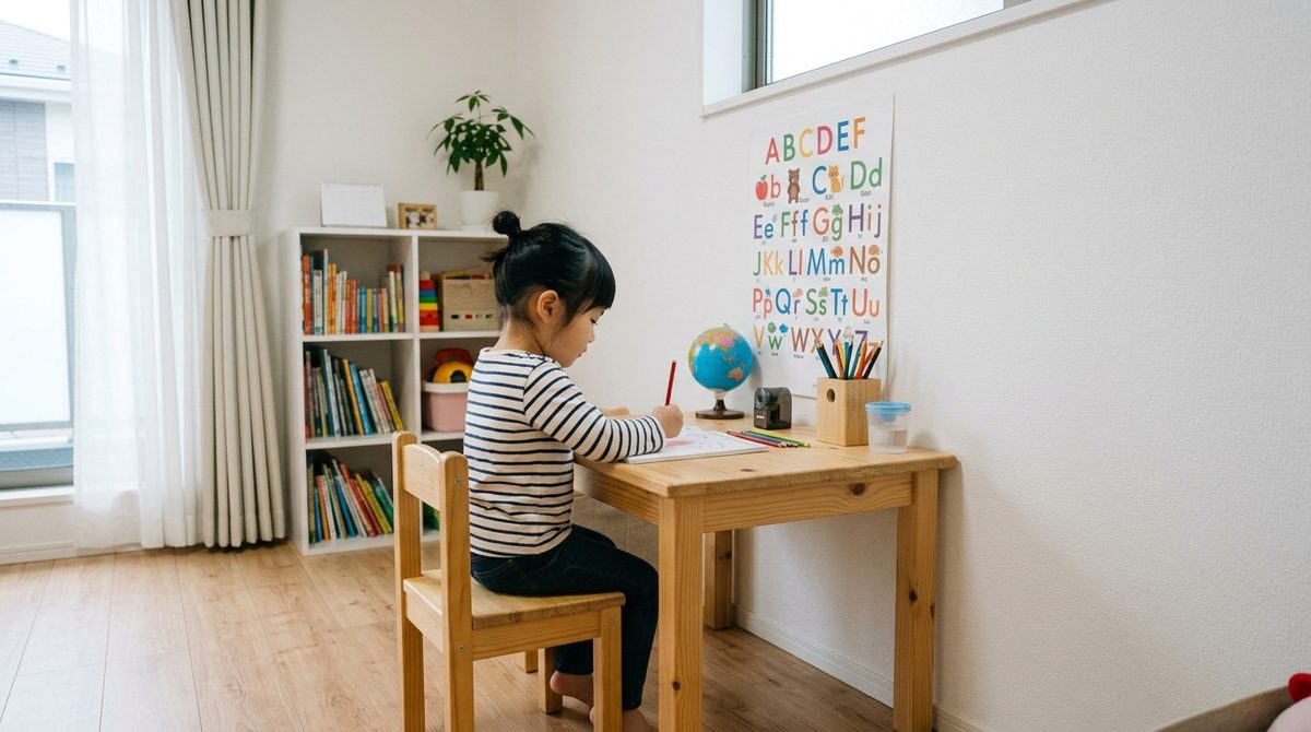 親が子供の学習をサポートし、一緒に画面を見ている様子から、親の関わり方の正解を示す